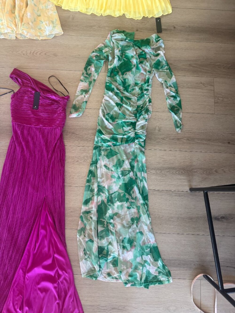 Lulus Vibrant Poise Green Floral Print Mesh Ruched Maxi Dress - Size XS - Picture 2 of 2